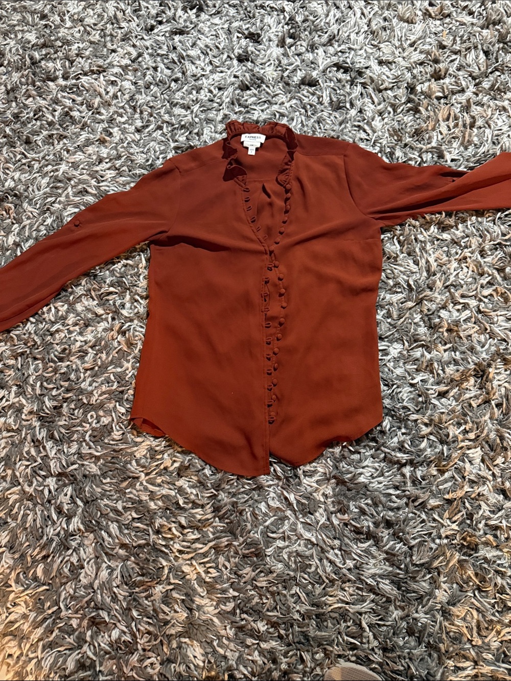 Rust Ruffle-Trim Button-Down Blouse